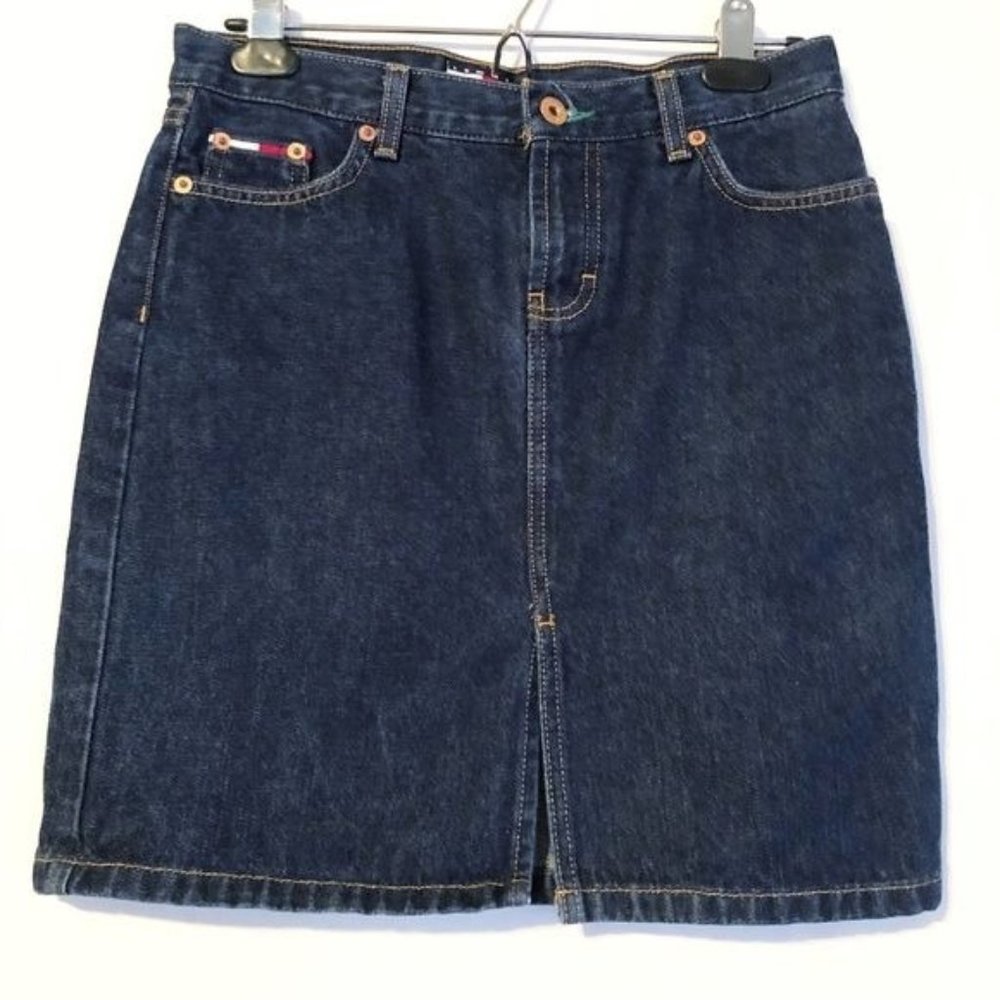 Vintage Tommy Hilfiger Sz 3 Small Denim Jean Mini Skirt Pockets Embroidered Y2K